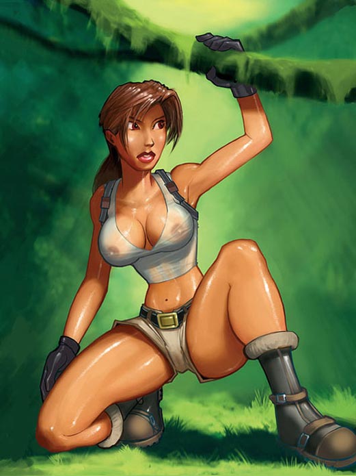 Sexy Lara Croft in sheer outfit